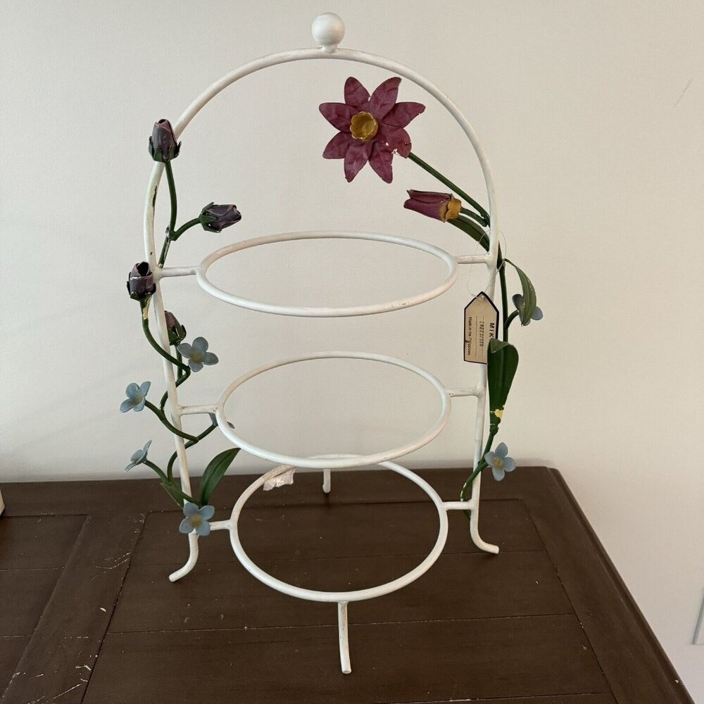 Mikasa Serve-ware Tiered Plate Rack Metal Flowers Garden Decor Hosting Easter